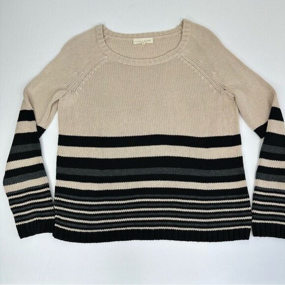 Covered by Suss Women's Cream Striped Scoop Neck Old Money Knit Sweater S/C39 - Picture 5 of 11